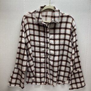 POL MEDIUM BROWN PLAID BUTTON DOWN SHIRT 100% COTTON LIGHTWEIGHT NIP
